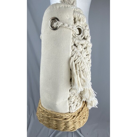 American Eagle Bag Macrame Crochet Straw Canvas Crossbody Shoulder Bag Fringe - Picture 3 of 7